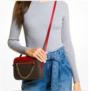 Michael Kors Red and Brown Crossbody Bag